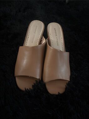 Adrienne Vittadini Camel/Tan Open-Toe Slide Mules
